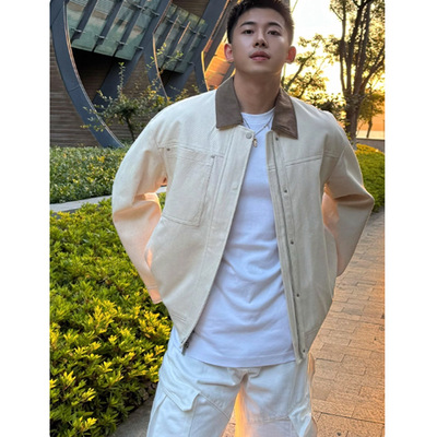 轧戏龚怀聪马思超同款翻领工装夹克男秋季休闲巴恩风复古外套男