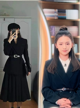 再见怦然心动石沁段钰同款高级感西装连衣裙套装女秋冬小个子搭配