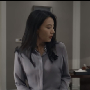 绝密较量赵亚苧高圆圆同款灰蓝色暗门襟缎面衬衫女士垂感百搭衬衣