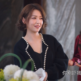 針織衫 毛衣毛邊圓領珍珠鑲邊短款 謊言也動聽洛筱筱陳昊藍同款 你