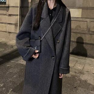 冬至陆嫣孙千同款新款双面羊毛大衣天丝长毛韩版宽松休闲毛呢外套