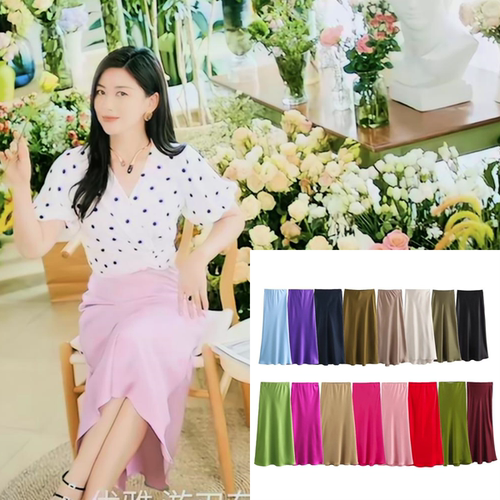 玫瑰的故事姜雪琼朱珠同款夏季新款法式丝缎质感高腰长款半身裙女