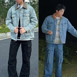 现在就出发黄景瑜同款牛仔外套男春秋复古宽松翻领牛仔休闲夹克男