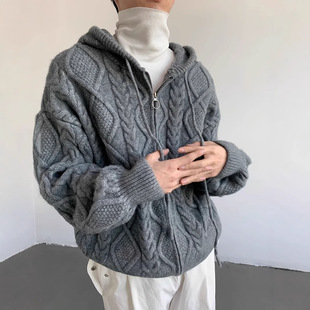 难哄桑延白敬亭同款秋冬加厚慵懒风休闲针织衫男连帽开衫宽松毛衣