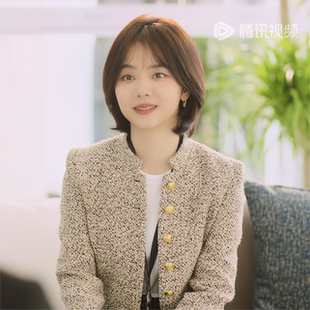 你比星光美丽纪星谭松韵同款法式编织金扣小香风羊毛粗花呢短外套