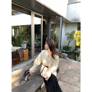 设计感大翻领针织开衫 LILY 韩版 MEMORY 女宽松毛衣外套 2025秋新款