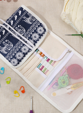 TPR软柄钩针套装12支金色蕾丝钩针针织工具配大象帆布包钩针套装