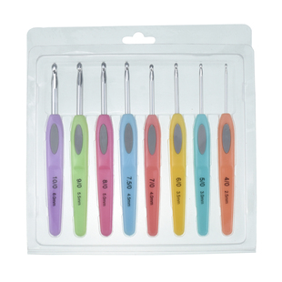 朗恩好用实用的8支一套彩色织毛线毛衣软柄钩针套装PVC包装送教程