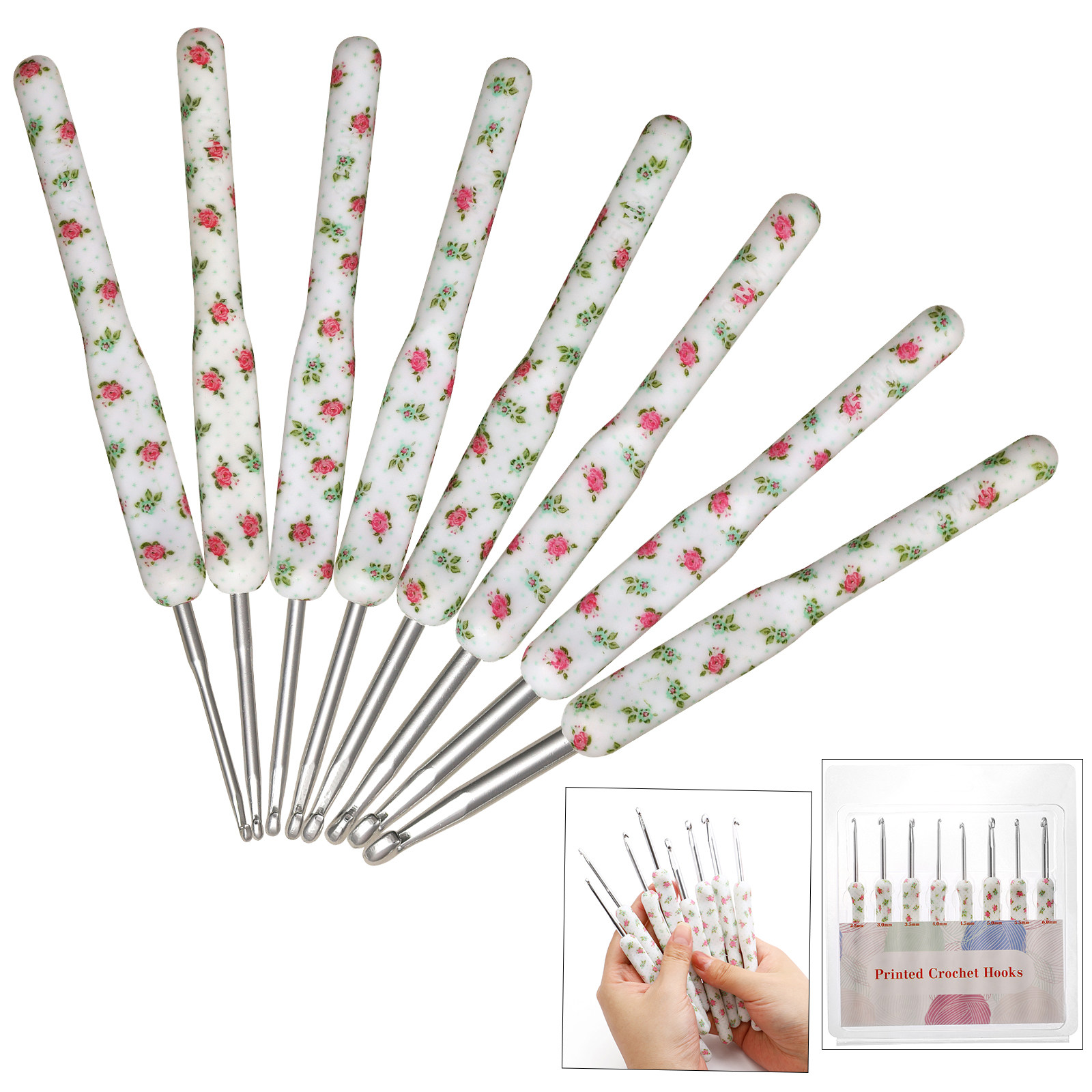 日杂清新小碎花金属钩针DIY工具手编钩针防滑家用毛线钩针送教程