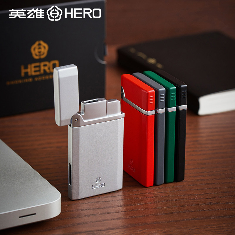 HERO英雄超薄打火机充气防风直冲扁形火焰火机高档送男友生日礼物