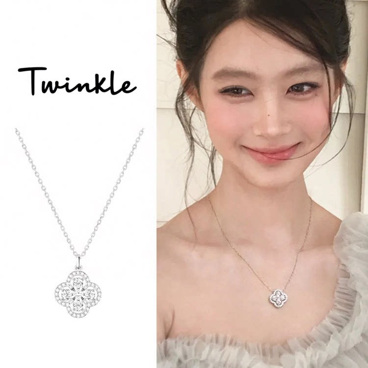 小众银色四叶花轻奢锁骨链女款