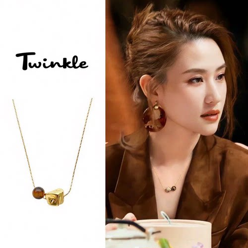 【Twinkle】轻奢风几何串珠项链女镀金锁骨链精致小众高级感颈链