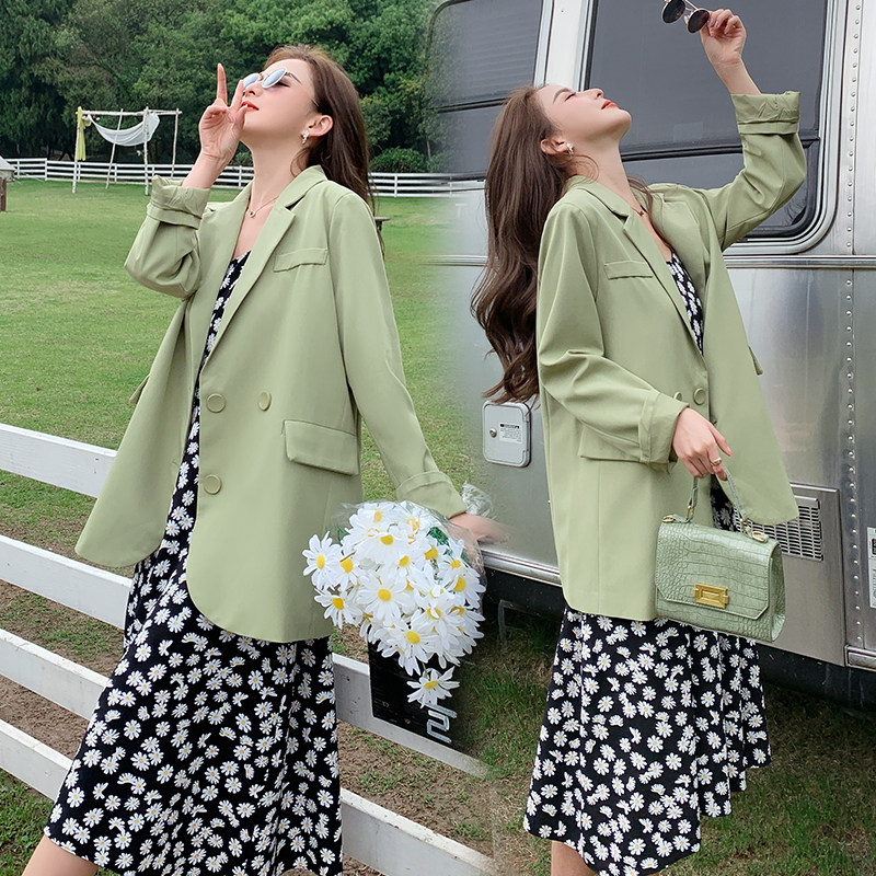 牛油果绿小香风炸街外套女气质休闲宽松百搭小个子西装单件小西服