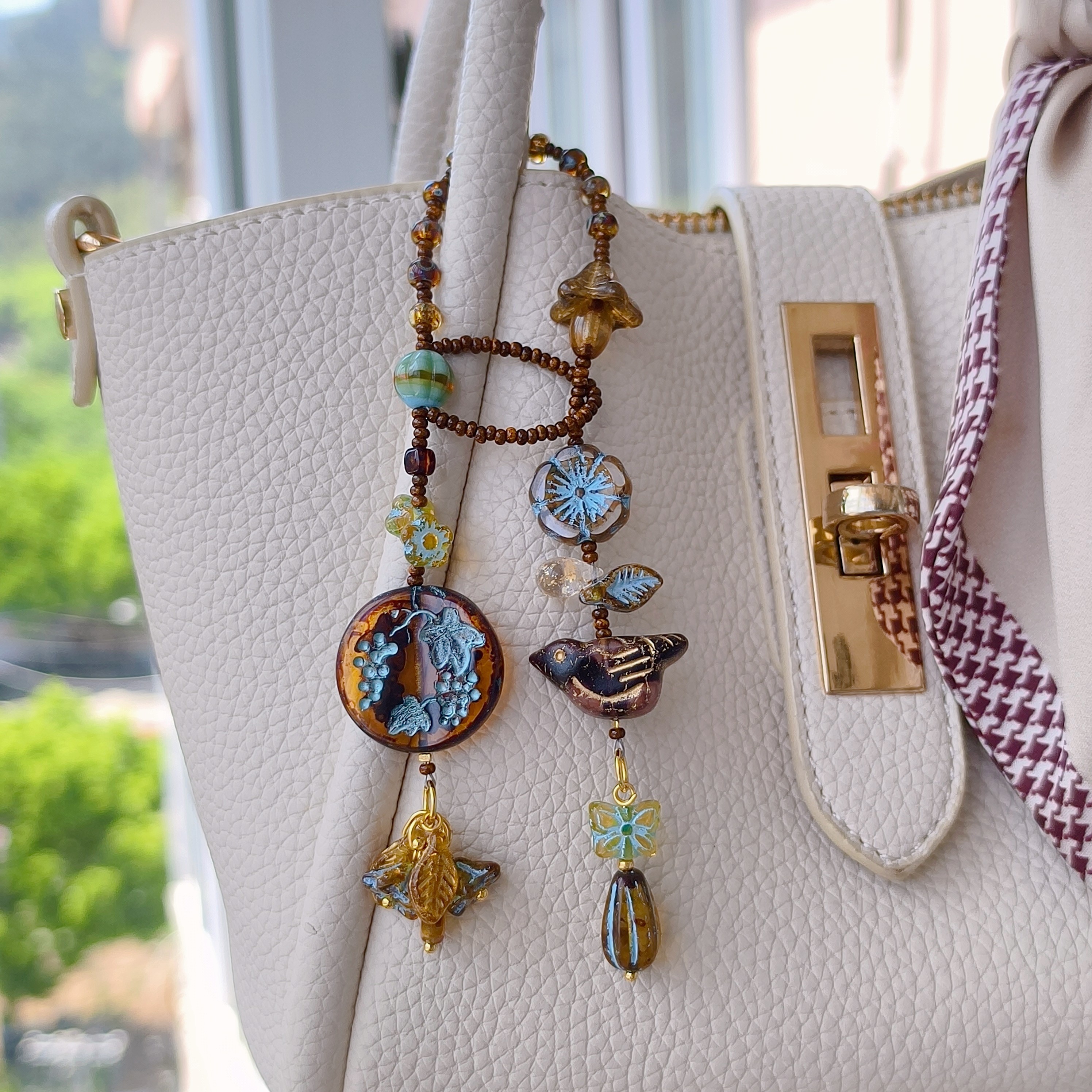 包挂系列| 原创捷克琉璃水晶天然石串珠米珠手机链钥匙扣包挂