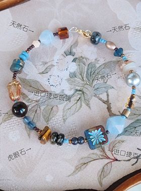 手链系列| 原创天然石进口捷克琉璃米珠记忆钢圈细手链女生送礼