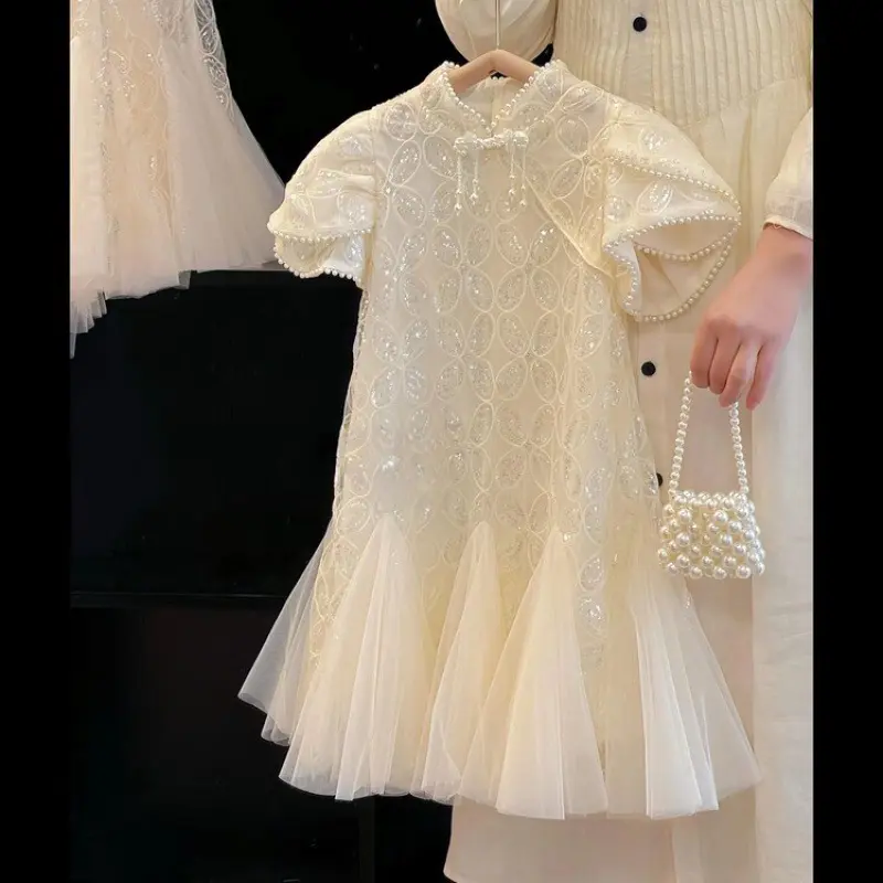2024女童新款小香旗袍裙礼服演出服连衣裙公主风超仙夏季国风薄款
