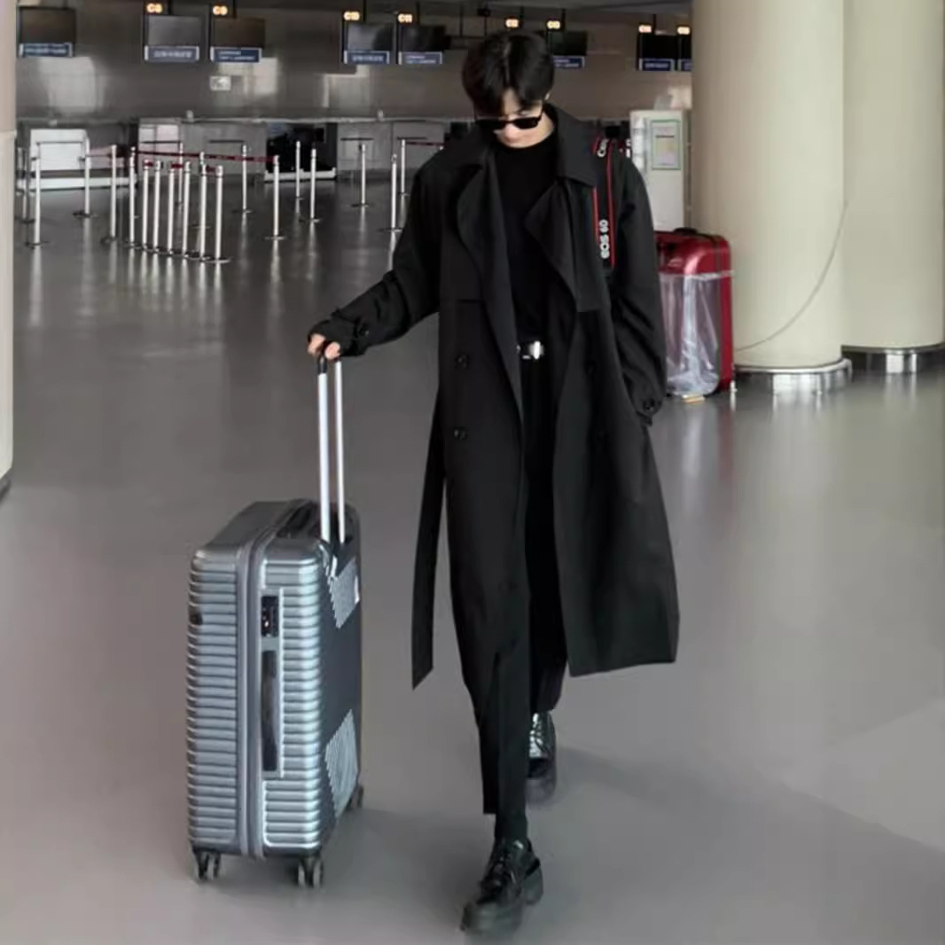 新款男士风衣加长款宽松帅气过膝潮流休闲外套2024春秋季港风大衣