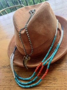 真正的印第安古董 Navajo纳瓦霍族人手作925纯银长款多层项链