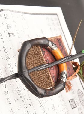 多节黑檀木雕刻竹节手镯紫竹根制品纯银实心玉竹手工小众情侣男女