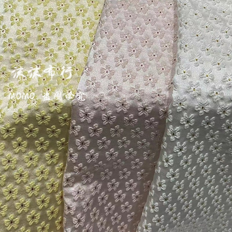 黄色小花朵浮雕提花面料 小清新立体凹凸质感手作箱包连衣裙布料