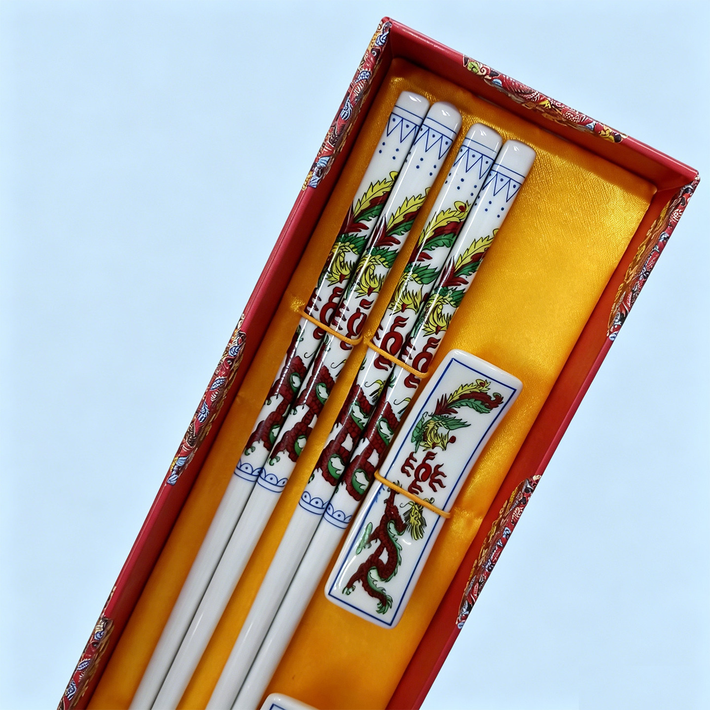 中国风龙凤青花陶瓷筷子礼盒两双