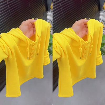 糖果色连帽短款长袖T恤减龄上衣