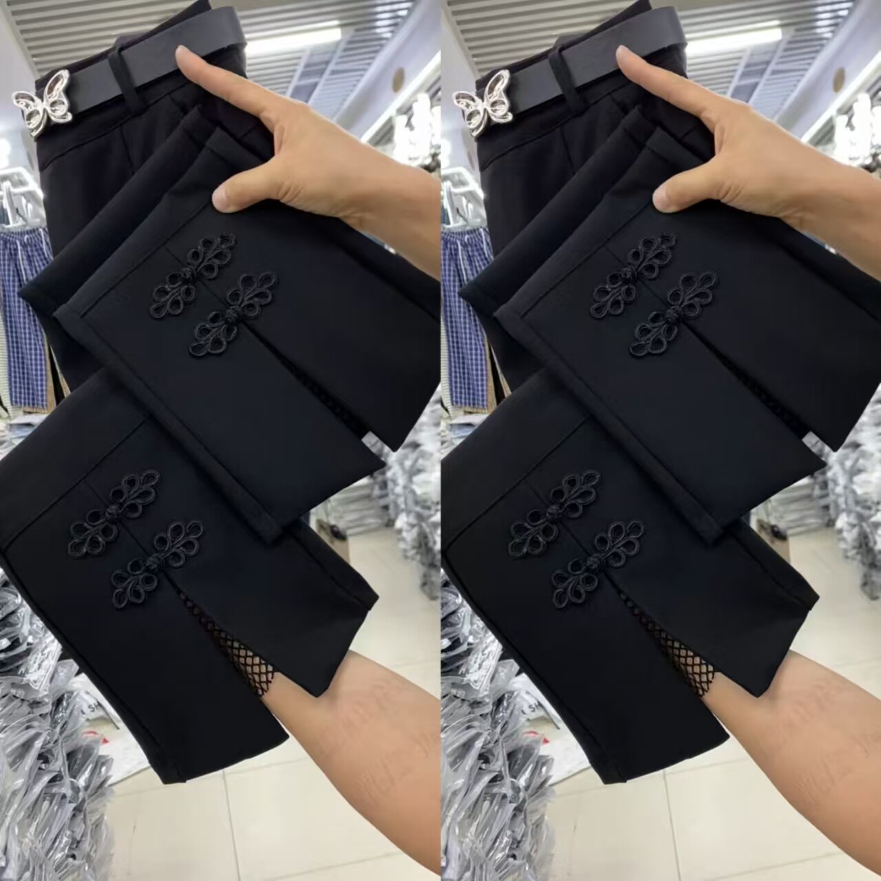 黑色高腰弹力显瘦微喇九分女裤