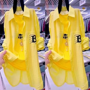 洋气衬衫套装宽松遮肉减龄防晒两件套外搭+吊带2件套夏季衬衫上衣