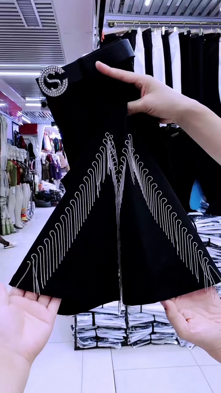 时尚流苏微喇裤九分女西裤时装裤