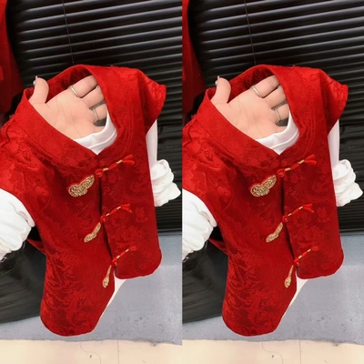 新年喜庆红色盘扣马甲两件套女