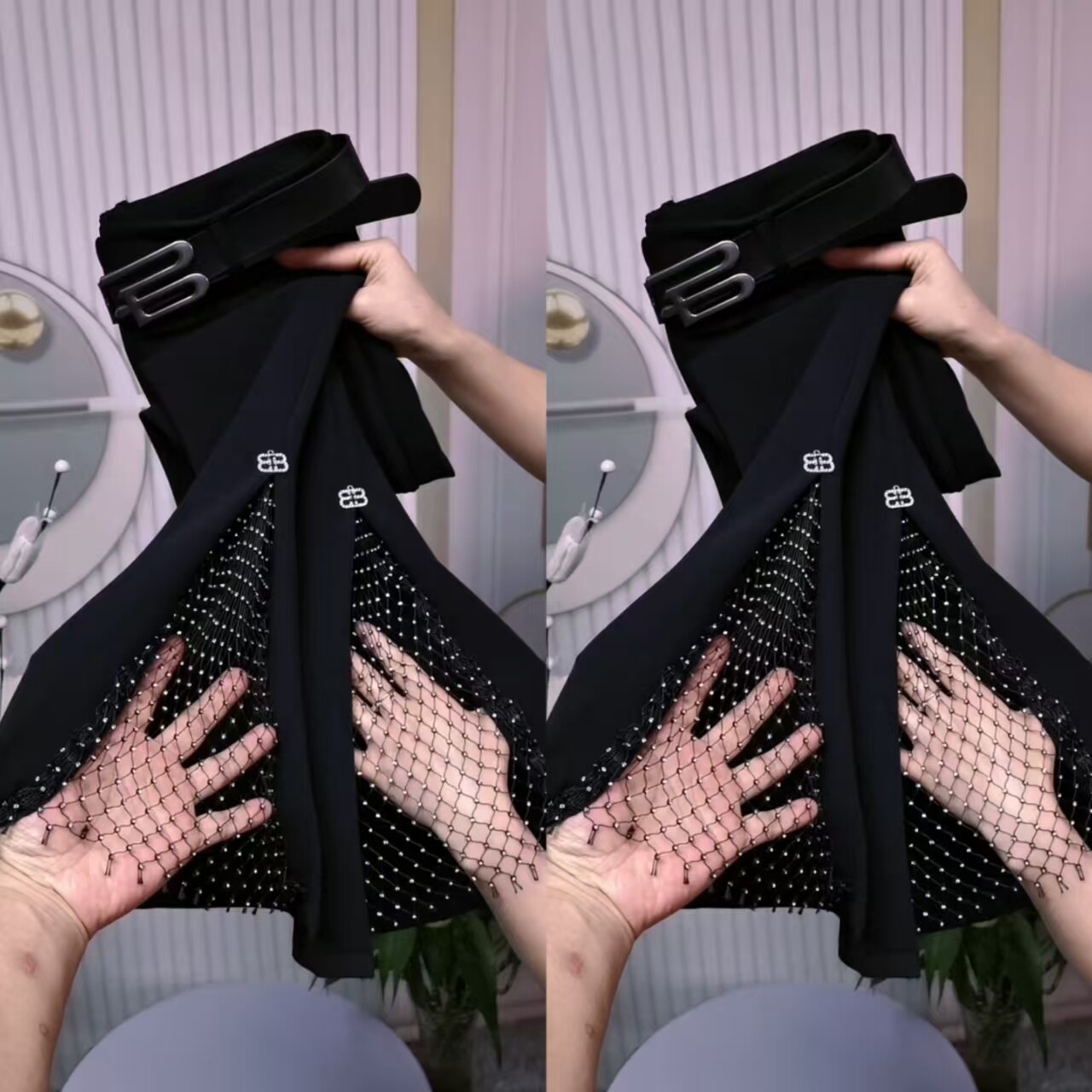 黑色高腰显瘦开叉微喇休闲裤女