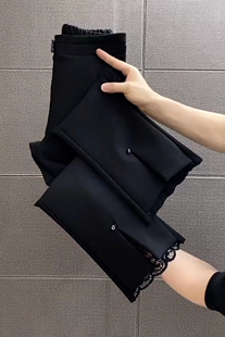 女2024年高品质显瘦女裤 显瘦八分开叉喇叭裤 松紧腰修身 弹力微喇裤