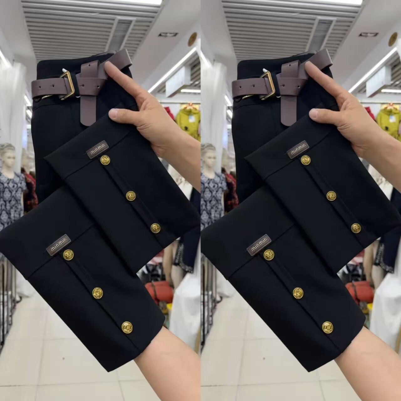 黑色高腰显瘦八分弹力烟管女裤
