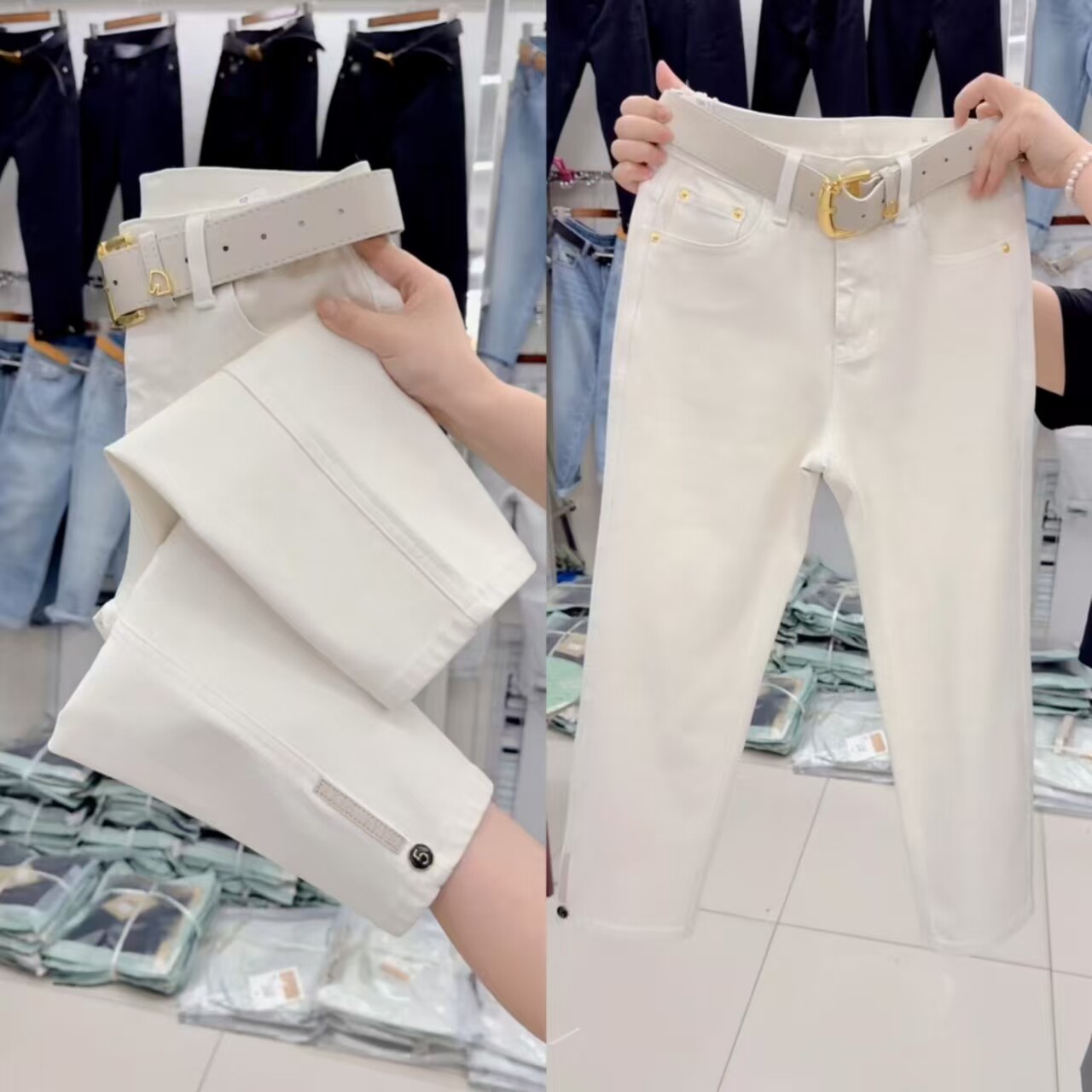 夏季高腰显瘦八分烟管女裤