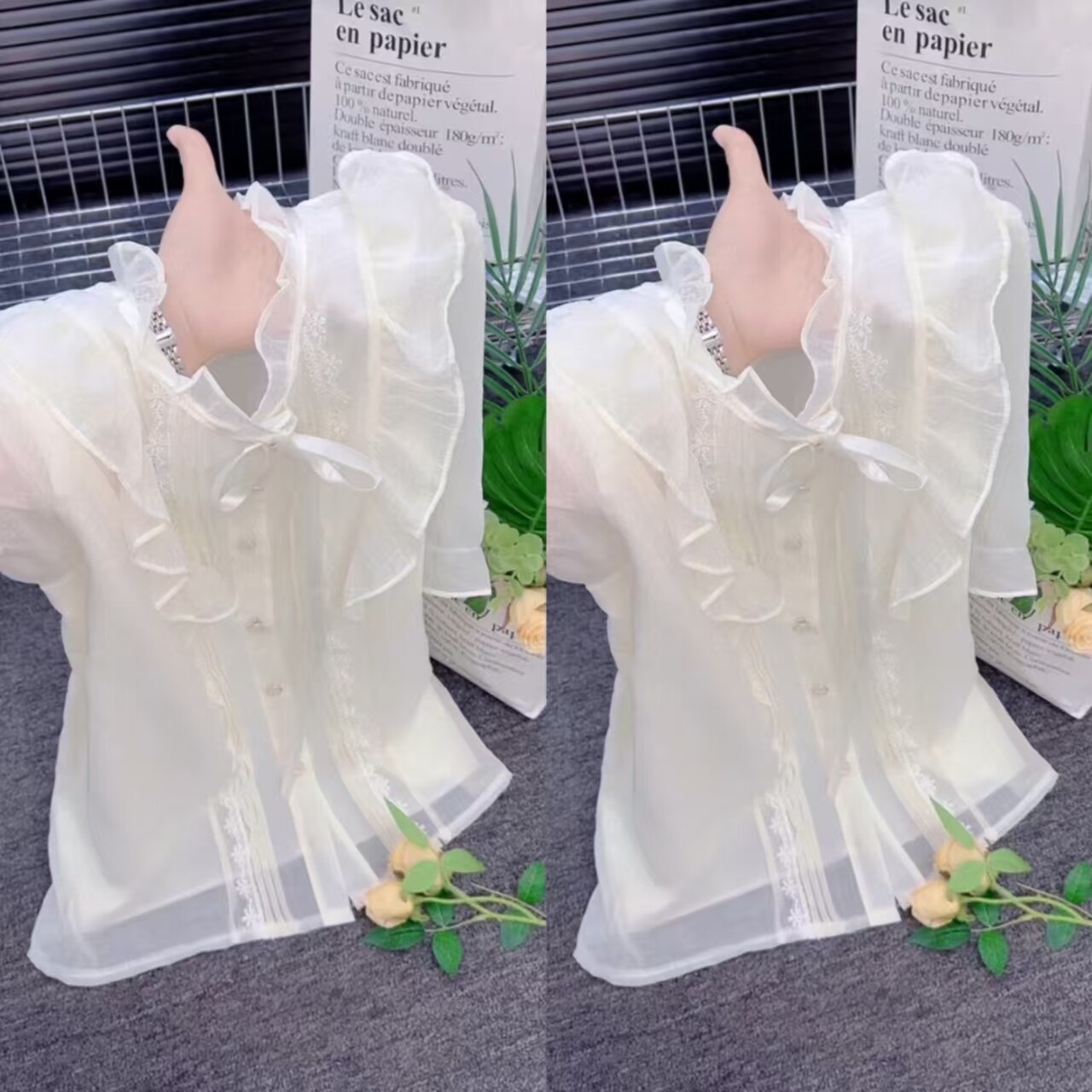 夏季法式雪纺短袖上衣小个子减龄