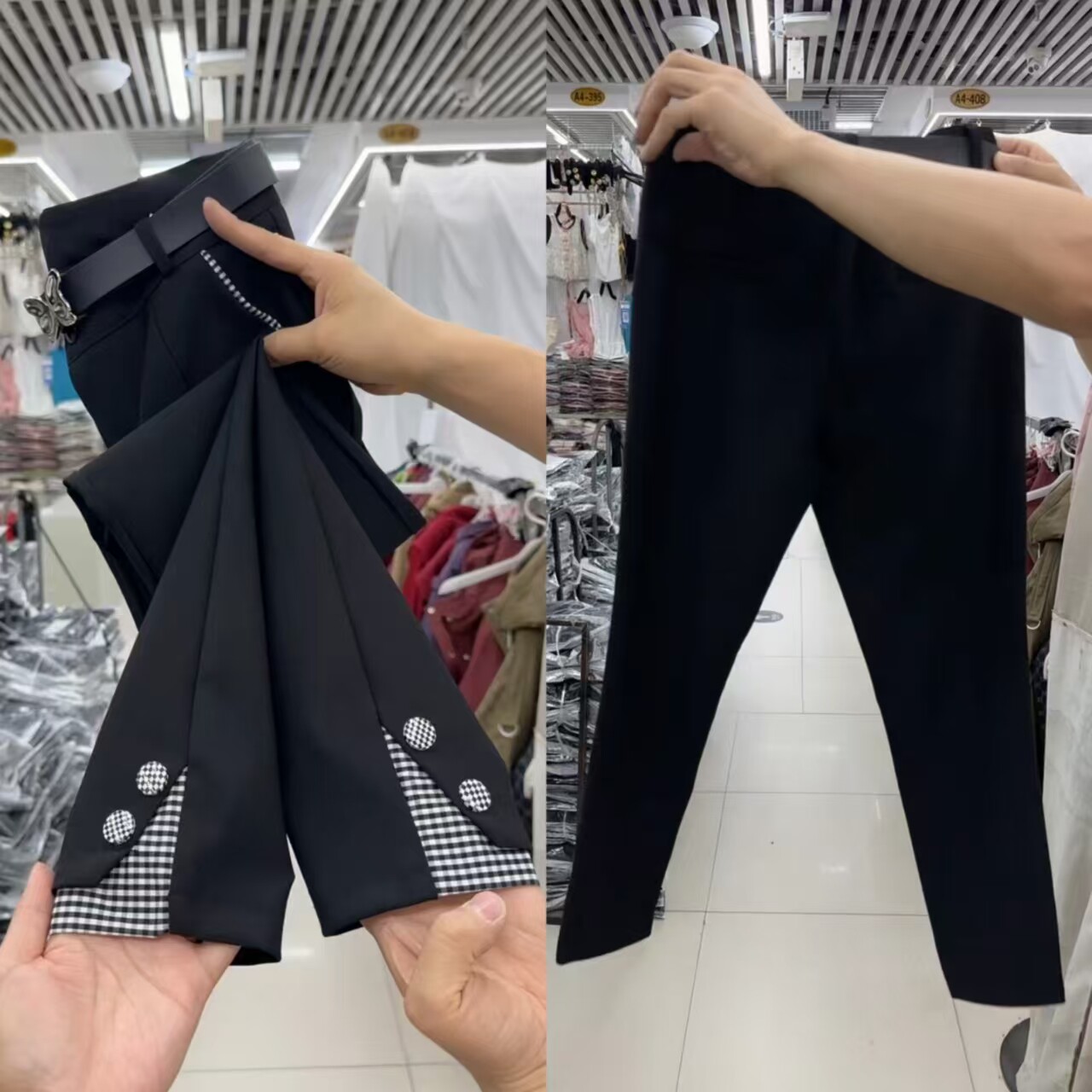 高腰九分格子直筒显瘦女休闲裤