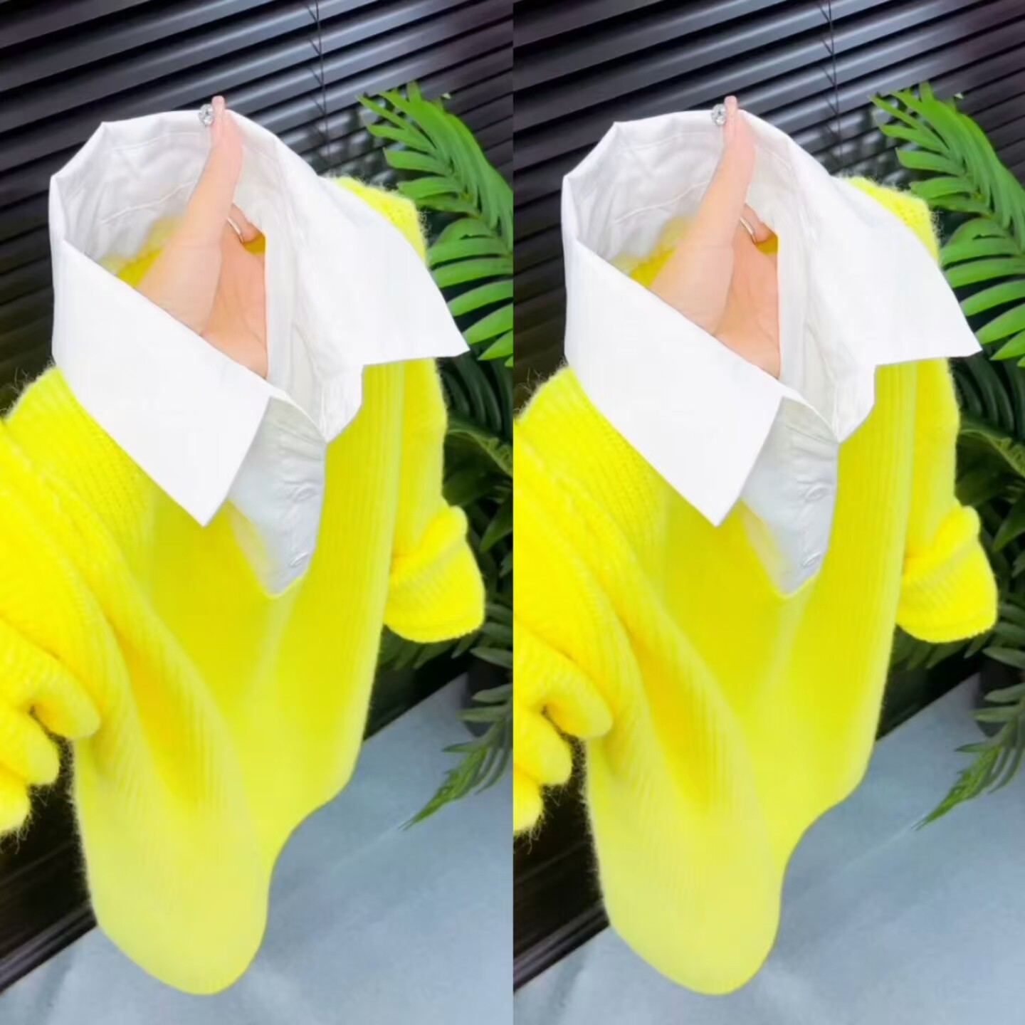 拼接假两件毛衣衬衫女短款