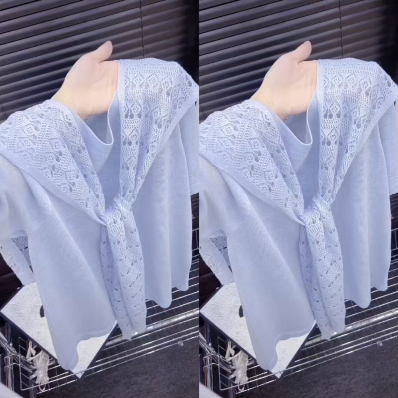 浅色针织短袖配披肩两件套春夏