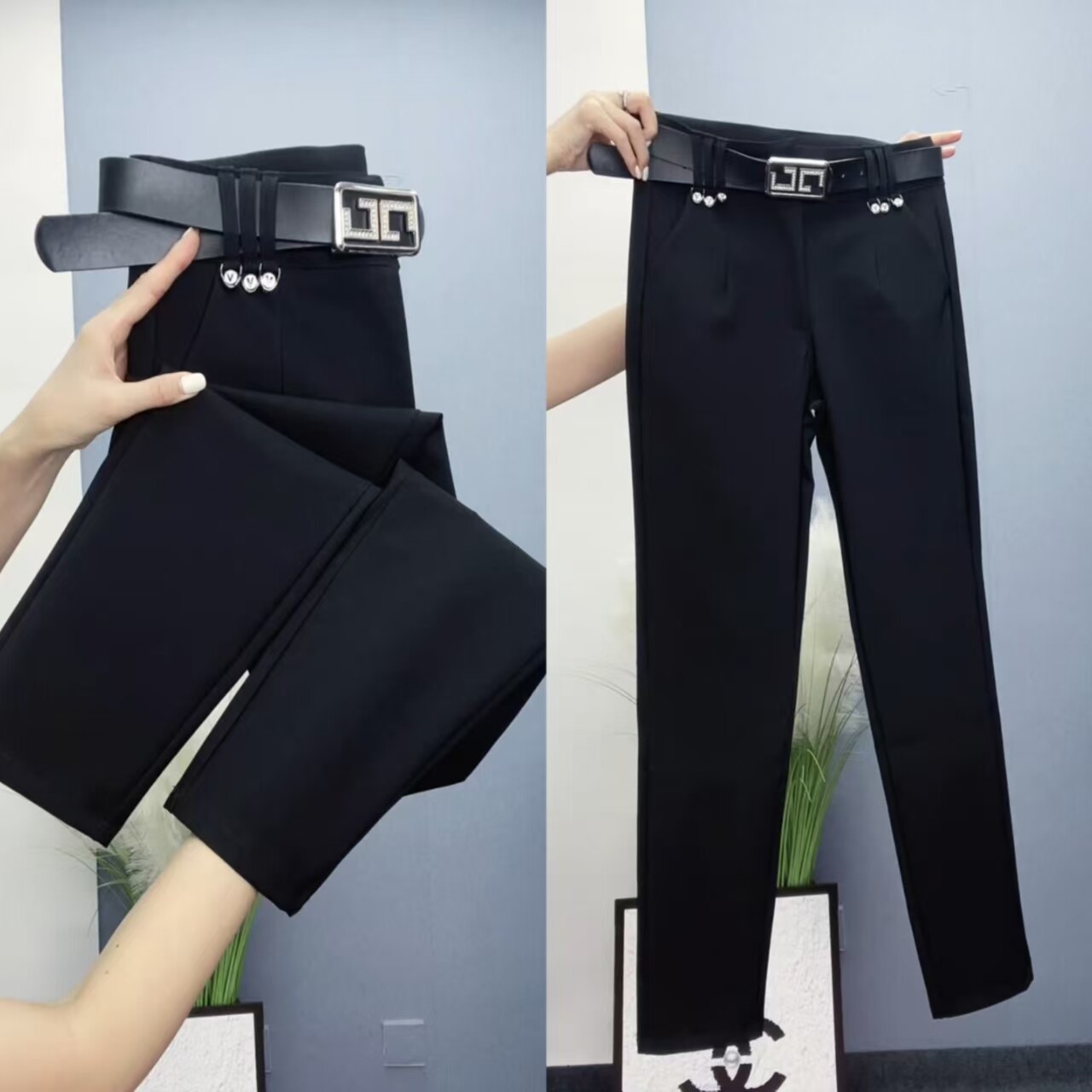 高腰黑色长裤显瘦弹力女休闲裤