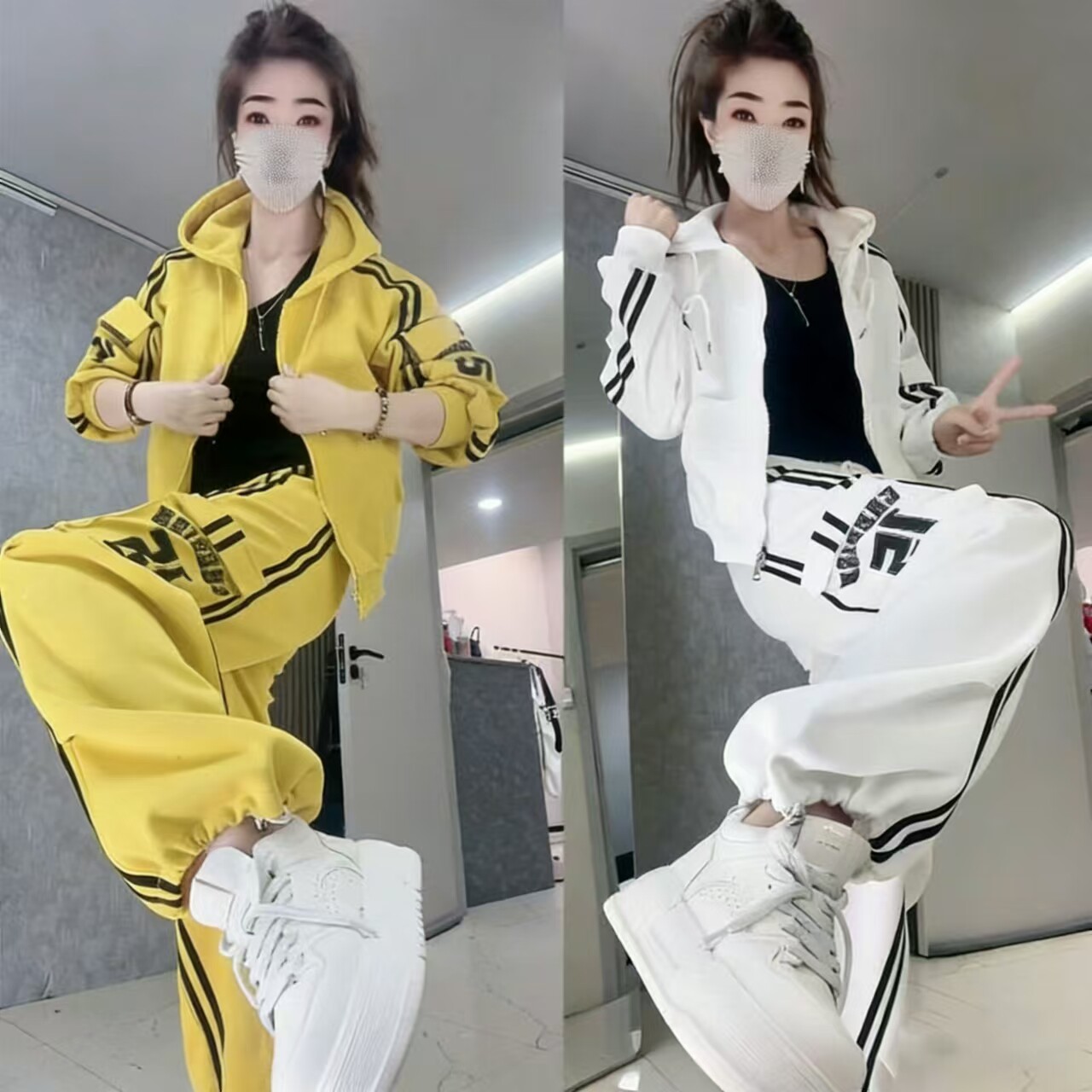 帅气运动套装阔腿裤年轻两件套