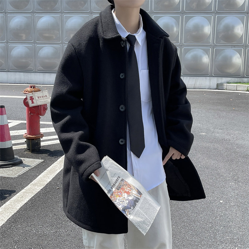 2025秋装中长款宽松翻领毛呢大衣男休闲呢子外套F77P100控128,男装毛呢大衣,电商C323