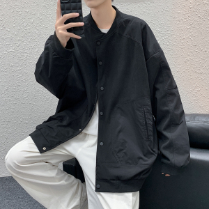 2025秋装棒球服外套男休闲夹克上衣JK83P95室内黑,男款小领皮夹克搭配图片