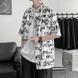 夏装涂鸦印花冰丝短袖衬衫男 C101P35图片