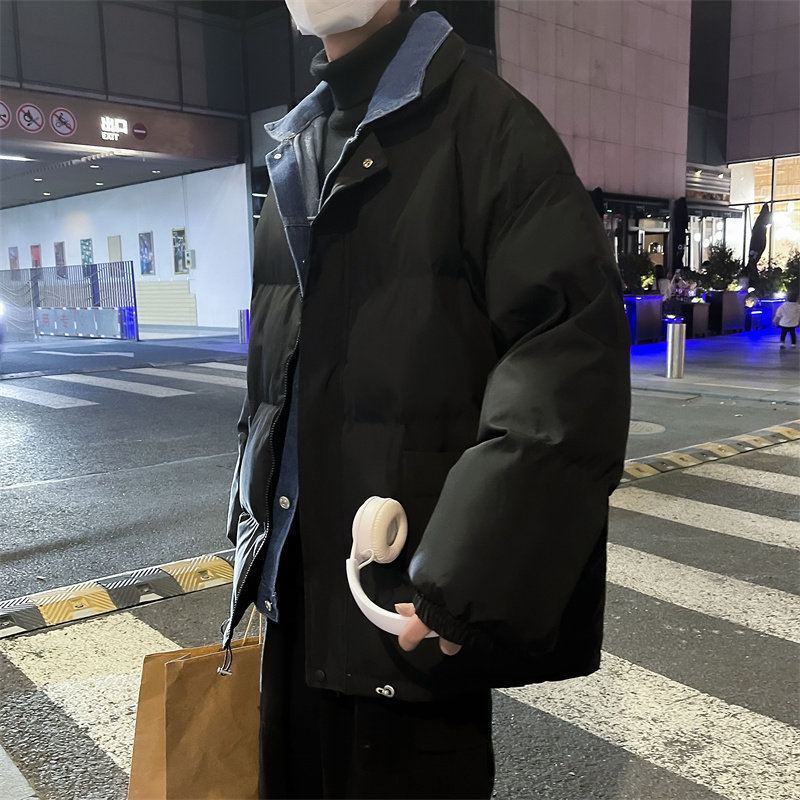 2025冬季牛仔假两件棉衣男大码棉服冬装潮流外套M2006P125,男装棉衣,电商C323