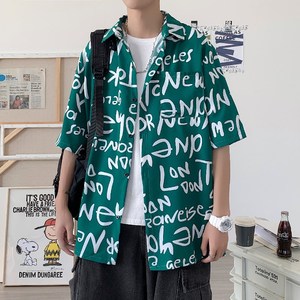 2025夏季涂鸦印花冰丝短袖衬衫男 C101P35图片