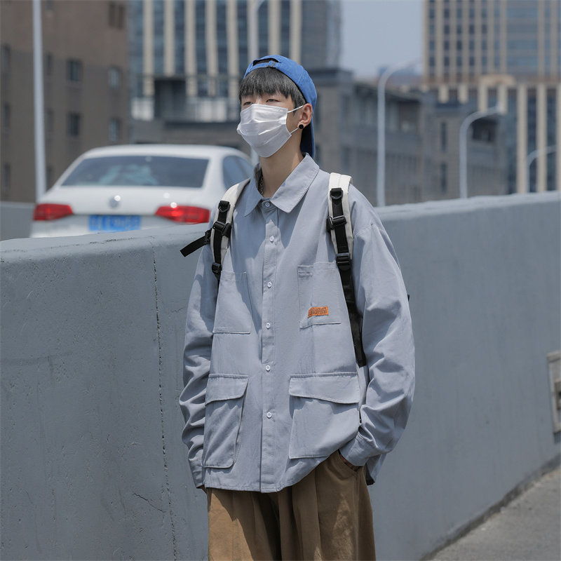 春装多口袋长袖衬衫男工装衬衣C307P50,男装衬衫,电商C323