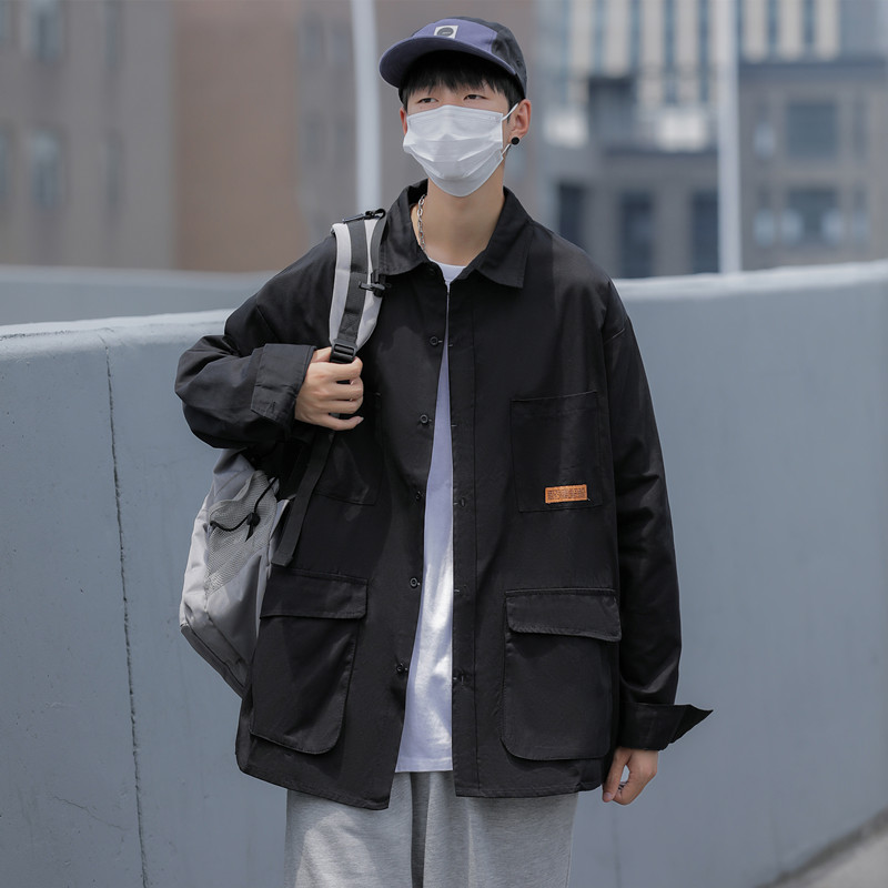 2024秋装纯棉衬衫男装工装长袖衬衣C307P55黑，男装衬衫，电商C323