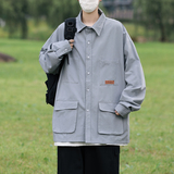 2025秋装cityboy纯棉衬衫工装长袖衬衣男C307P55灰，男装衬衫，电商C323