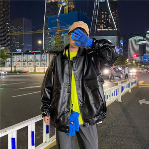 2025秋装潮流宽松皮衣男士机车服青年皮夹克PU皮外套PY01P95控128图片