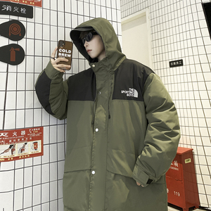 冬装刺绣拼色连帽宽松棉服冲锋衣冲锋棉衣外套M2009P135,绿色背带裤穿搭图片